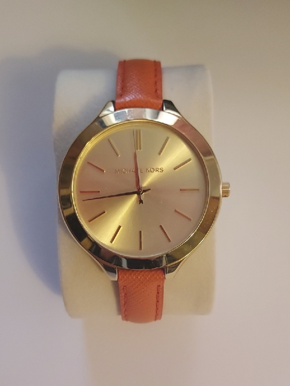 Michael Kors Watch Large Face Gold And Orange Leather Band - Picture 2 of 16